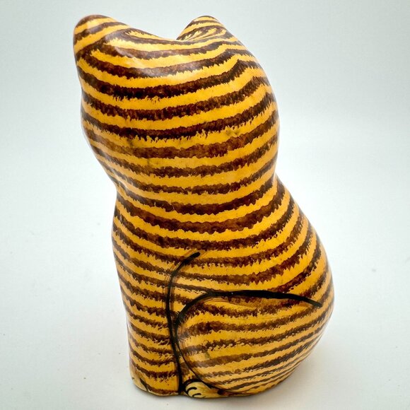 Hand-Painted Ceramic Striped Cat Figurines Set Of 2 Handmade In Kashmir Gift - Picture 14 of 14